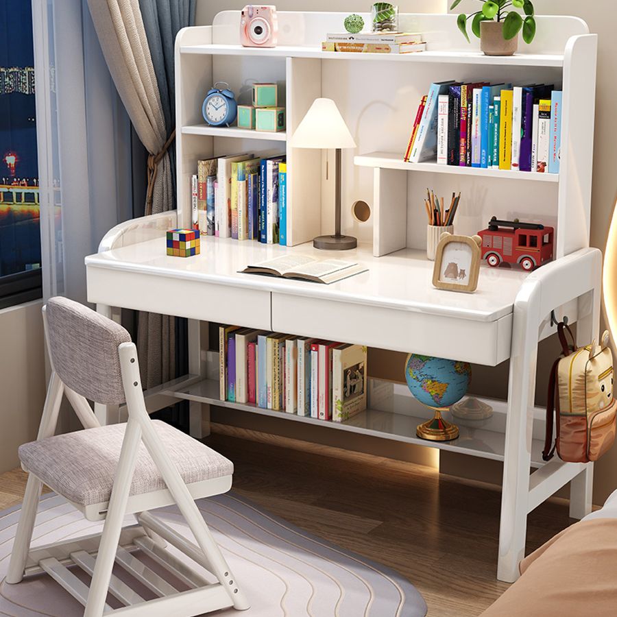 棚付きのソリッドウッド調整可能な高さのライティングデスク長方形のオフィスデスク