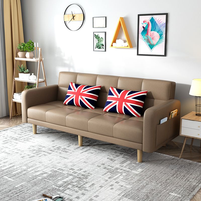 Beige Contemporary Biscuit Back Sofa 25.6"High Square Arm Sofa Clearhalo 'furn' 'furn_sofas' 'Furniture' 'furniture_sofas' 'kitchen' 'kitchen_sofas' 'Living Room Furniture' 'Sofa' 'sofas' 1200x1200_e5889df2-605b-4489-8967-2752911bd292