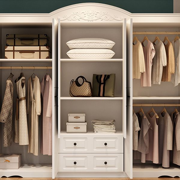 White Engineered Wood Wardrobe Armoire Hinged Wardrobe Closet