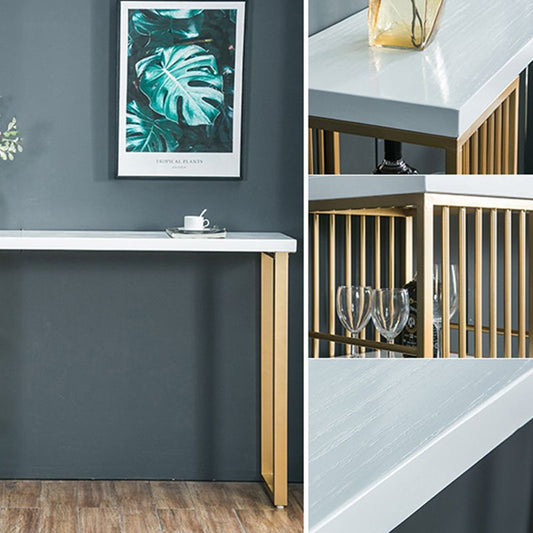 Wood Bar Dining Table Traditional Luxury Rectangle Bar Table with Sled Base in Gold Clearhalo 'Bar Furniture' 'Bar Tables' 'bar_tables' 'furn' 'furn_bar_tables' 'Furniture' 'furniture_bar_tables' 'Kitchen & Dining Furniture' 1200x1200_e58c7287-c2a1-486f-b4b9-0835167fb87a