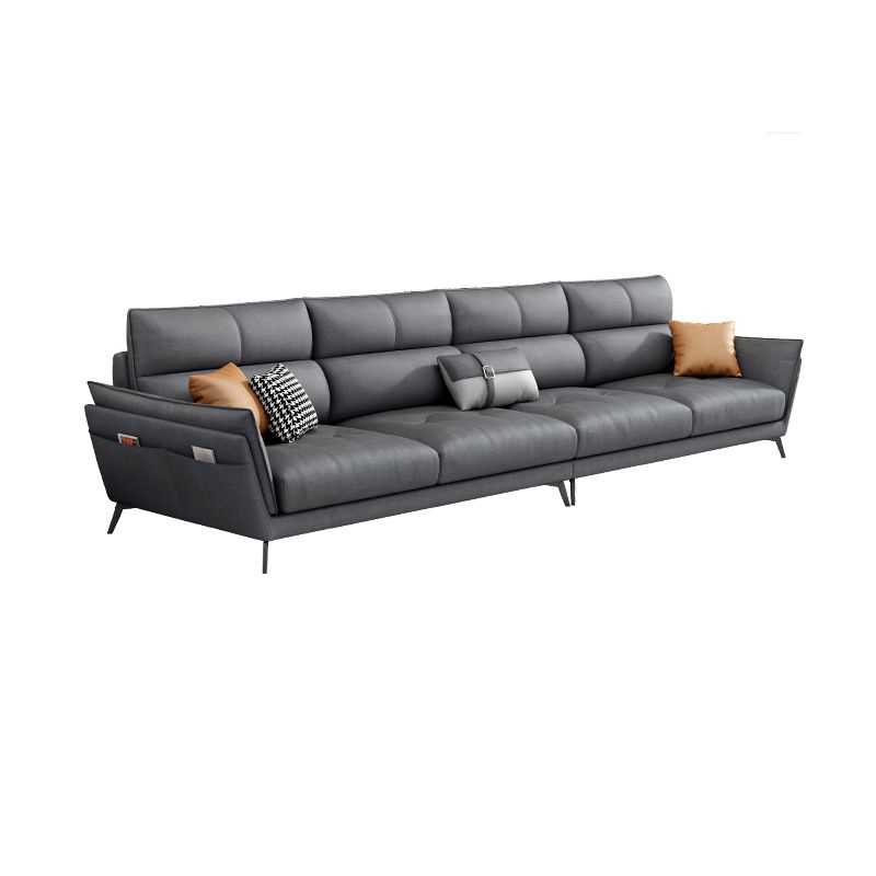 Ultra-Modern Sewn Pillow Back Faux Leather Pillow Top Arm Sofa with Wear-resisting Clearhalo 'furn' 'furn_sectionals' 'Furniture' 'furniture_sectionals' 'kitchen' 'kitchen_sectionals' 'Living Room Furniture' 'Sectionals' 1200x1200_e58d493f-1705-403f-8c64-c56cded4edbd