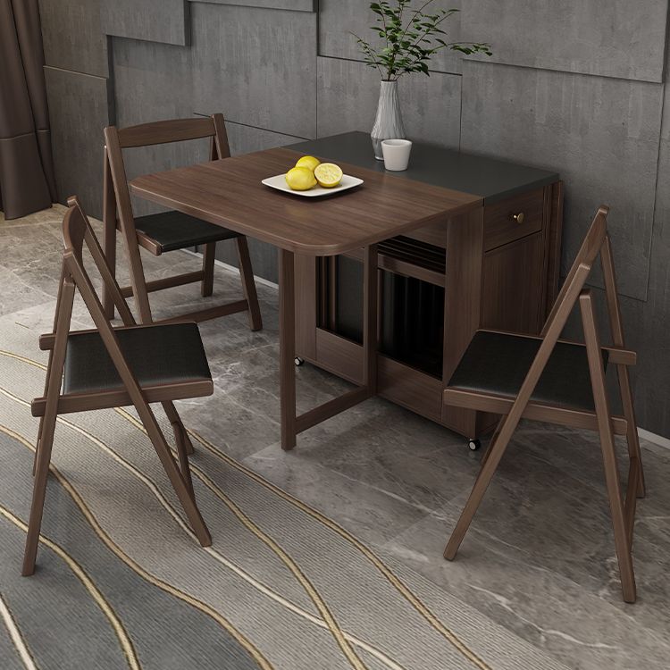 Modern Rectangle Folding Wood Dining Table for Small Space with Pedestal Base