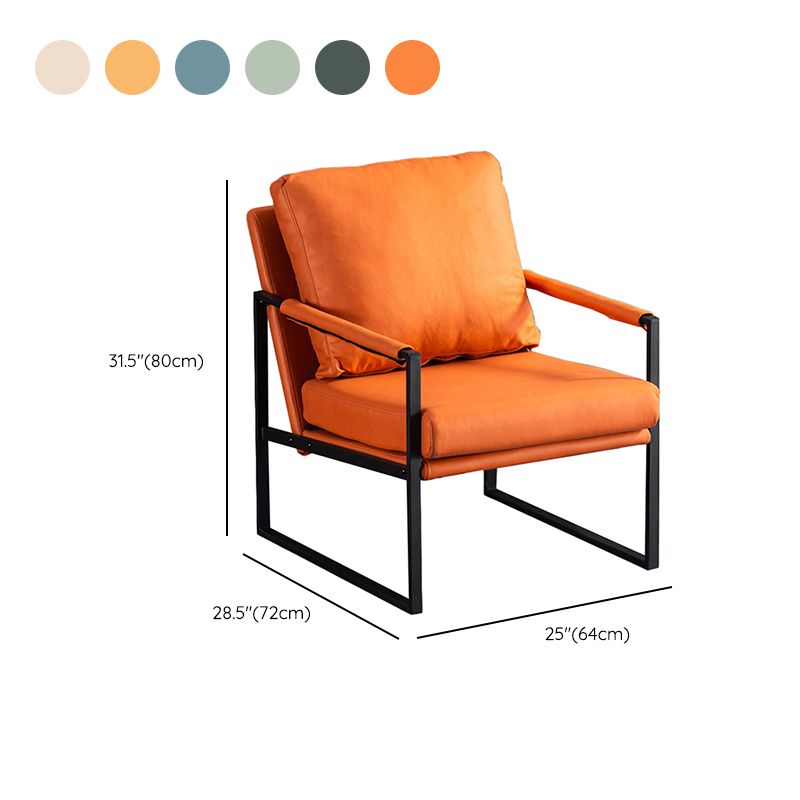 Metal Square Arms Chair Faux Leather Armchair for Living Room