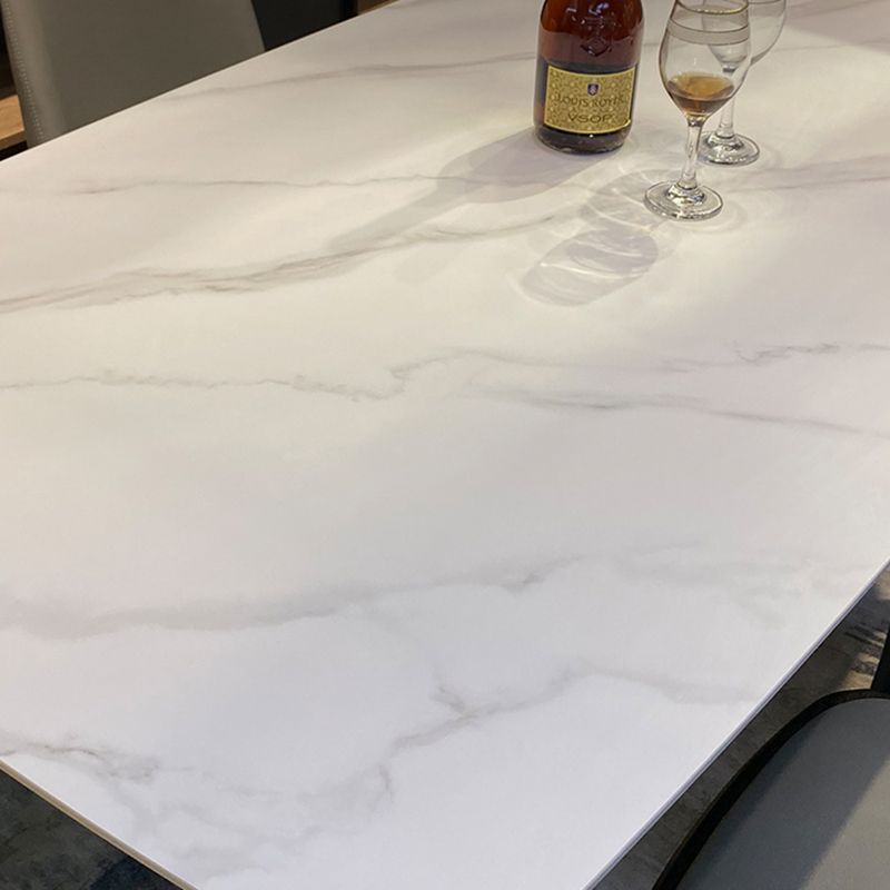 Contemporary Style White Slate Dining Table Rectangular Formal Dinette Set with Wood Base Clearhalo 'Dining Room Sets' 'Dining Tables & Seating' 'dining_room_set' 'furn' 'furn_dining_room_set' 'Furniture' 'furniture_dining_room_set' 'Kitchen & Dining Furniture' 'kitchen&dining_furn' 'kitchen' 1200x1200_e593acc8-0e59-439c-a0b8-2ec3a765ac8d