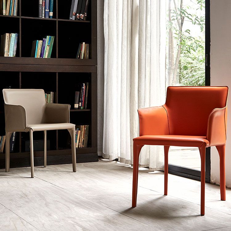 Dining Room Contemporary Dining Chair Leather Solid Back Chair with Arm Clearhalo ' kitchen&dining_furn' 'Dining Chairs' 'Dining Tables & Seating' 'dining_chair' 'furn' 'furn_dining_chair' 'Furniture' 'furniture_dining_chair' 'Kitchen & Dining Furniture' 'kitchen' 1200x1200_e594531d-33e1-45b9-8f8d-74826245e50e