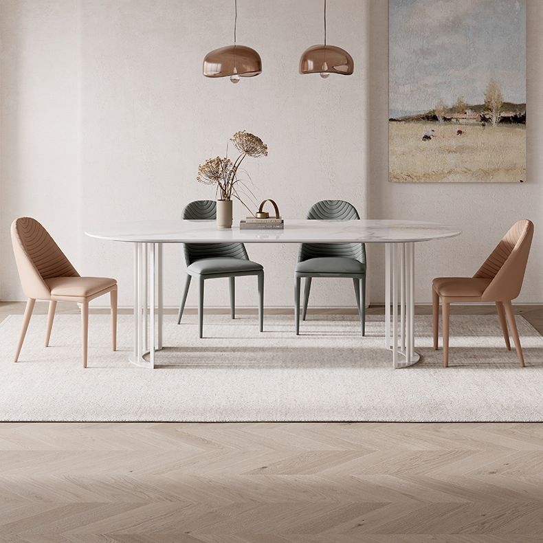Modern Oval Dining Table Stone Top Table with Double Pedestal Base Clearhalo ' dining_table' 'Dining Tables & Seating' 'Dining Tables' 'furn' 'furn_dining_table' 'Furniture' 'furniture_dining_table' 'Kitchen & Dining Furniture' 'kitchen&dining_furn' 'kitchen' 'kitchen_dining_table' 1200x1200_e596a1f0-3837-43d6-acd2-bb52b9420a31