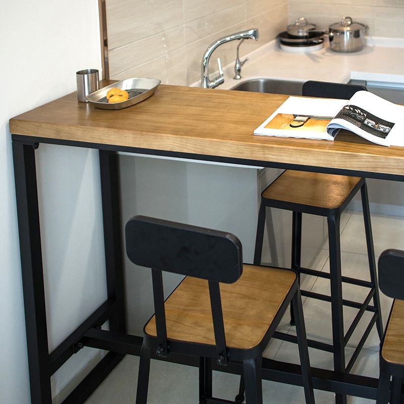 Brown Modern Style Bar Table Solid Wood and Iron with Black Trestle Coffee Shop Bar Table Clearhalo 'Bar Furniture' 'Bar Tables' 'bar_tables' 'furn' 'furn_bar_tables' 'Furniture' 'furniture_bar_tables' 'Kitchen & Dining Furniture' 1200x1200_e597eaf6-889a-4f89-84c2-315f503ae27c