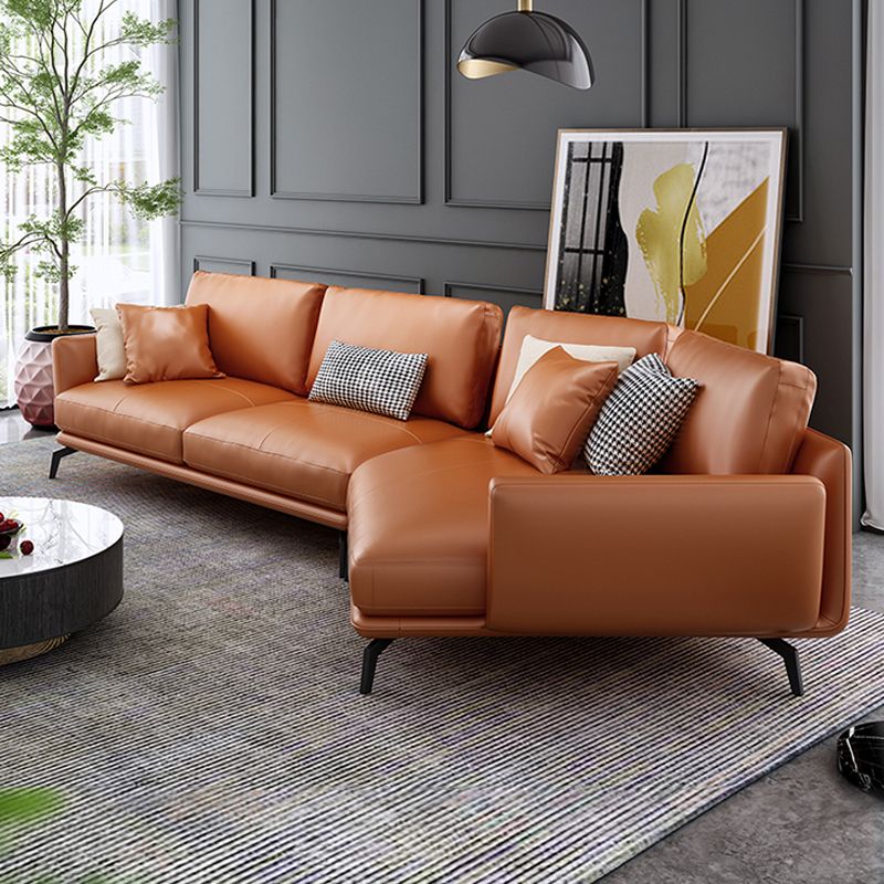 Mid-Century Modern Square Arm Sectional Sofa 34.65"H Cushion Back Sofa, Orange Clearhalo 'furn' 'furn_sectionals' 'Furniture' 'furniture_sectionals' 'Living Room Furniture' 'Sectionals' 1200x1200_e5988ed4-cb57-40c2-9f20-5a5b6489fb19