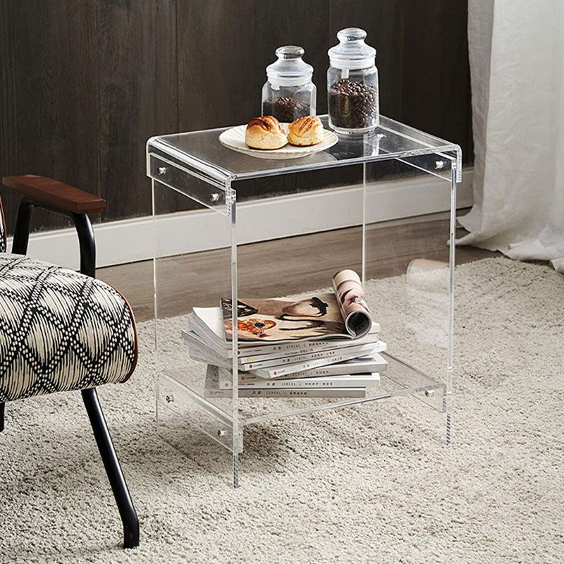 Plastic 2-Tier End Table Rectangular Corner Table for Living Room