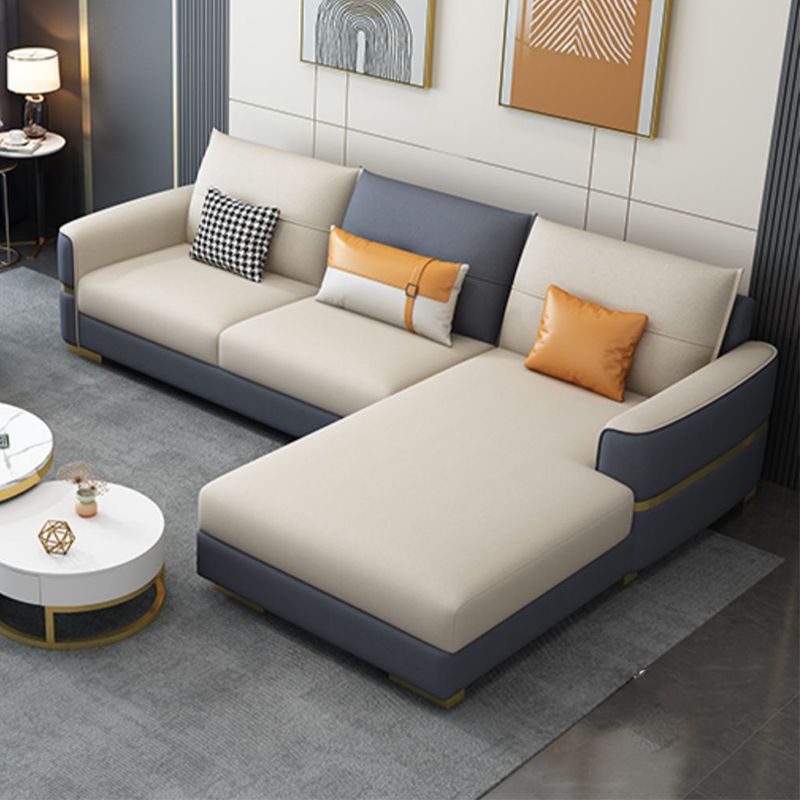 Faux Leather Square Arm Sofa Glam Grey and Beige Sofa Chaise Clearhalo 'furn' 'furn_sectionals' 'Furniture' 'Living Room Furniture' 'Sectionals' 1200x1200_e5a22fb7-0e5b-4d7a-a0f8-5e4666d81f83