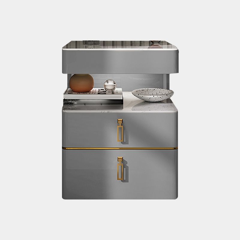 Modern 21 inch H Nachttafel Open opslag 2-ladjes Stone Top Nightstand