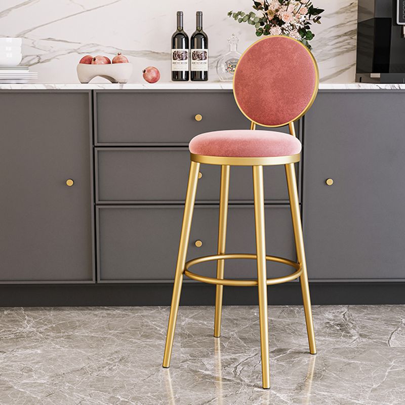 Nordic Armless Backrest Counter Stool Iron Kitchen Bar Stool with Velvet Cushion and Pedal Clearhalo 'Bar Furniture' 'Bar Stools' 'bar_stools' 'furn' 'furn_bar_stools' 'Furniture' 'furniture_bar_stools' 'Kitchen & Dining Furniture' 1200x1200_e5a5d5fa-32f5-4e32-abe9-d7fc0a5c7725