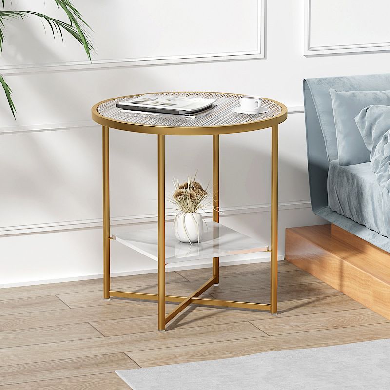 Modern Round Glass Top End Table Cross Legs Sofa Side Table with Shelf Clearhalo 'Coffee & Accent Tables' 'End & Side Tables' 'end_side_tables' 'furn' 'furn_end_side_tables' 'Furniture' 'Living Room Furniture' 1200x1200_e5a6643d-2c1e-4434-9bd0-af96332a188b
