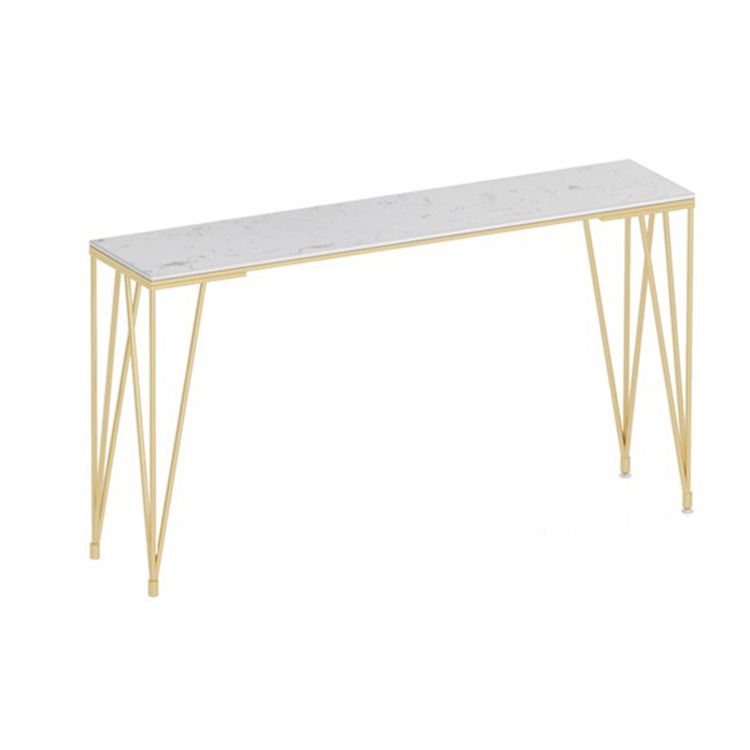 Glam White Wood Counter Table with Rectangle Table Top Gold Legs Table - 42" H Clearhalo 'Bar Furniture' 'Bar Tables' 'bar_tables' 'furn' 'furn_bar_tables' 'Furniture' 'furniture_bar_tables' 'Kitchen & Dining Furniture' 1200x1200_e5a8089a-6bd2-4815-b418-505214dfa2a1