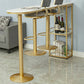 Glam White Stone Bar Dining Table Gold Double Pedestal Bistro Table with Shelve Clearhalo 'Bar Furniture' 'Bar Tables' 'bar_tables' 'furn' 'furn_bar_tables' 'Furniture' 'furniture_bar_tables' 'Kitchen & Dining Furniture' 'kitchen&dining_furn' 'kitchen' 1200x1200_e5ada407-d0f6-47de-8965-39981cec247c