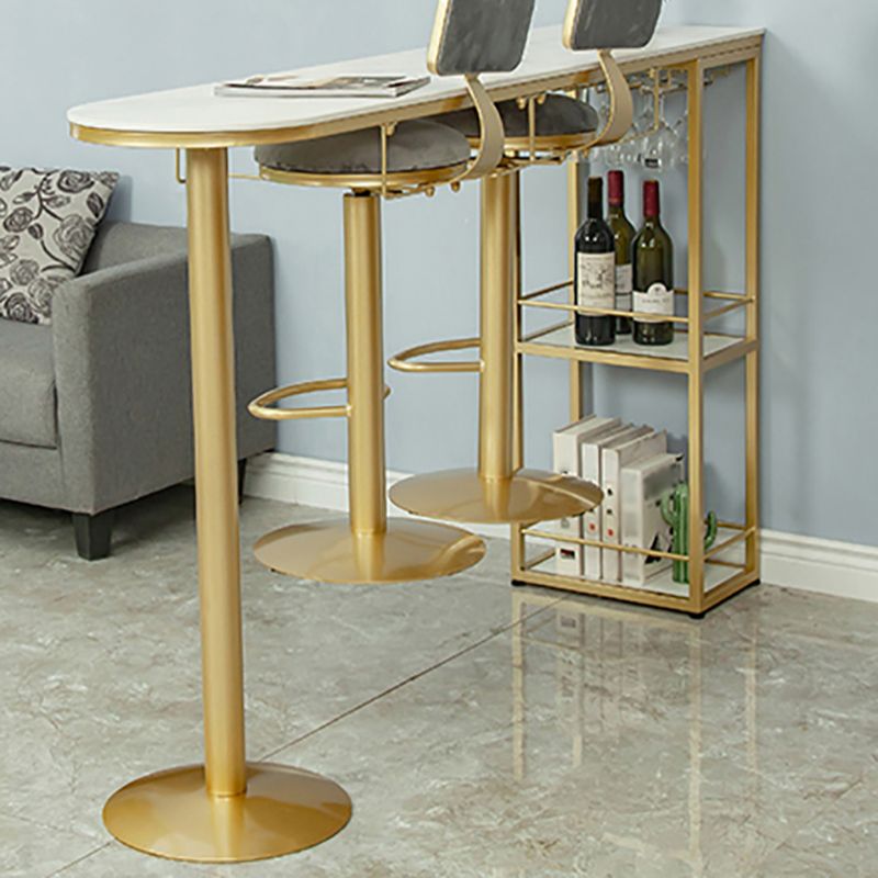Glam White Stone Bar Dining Table Gold Double Pedestal Bistro Table with Shelve Clearhalo 'Bar Furniture' 'Bar Tables' 'bar_tables' 'furn' 'furn_bar_tables' 'Furniture' 'furniture_bar_tables' 'Kitchen & Dining Furniture' 'kitchen&dining_furn' 'kitchen' 1200x1200_e5ada407-d0f6-47de-8965-39981cec247c