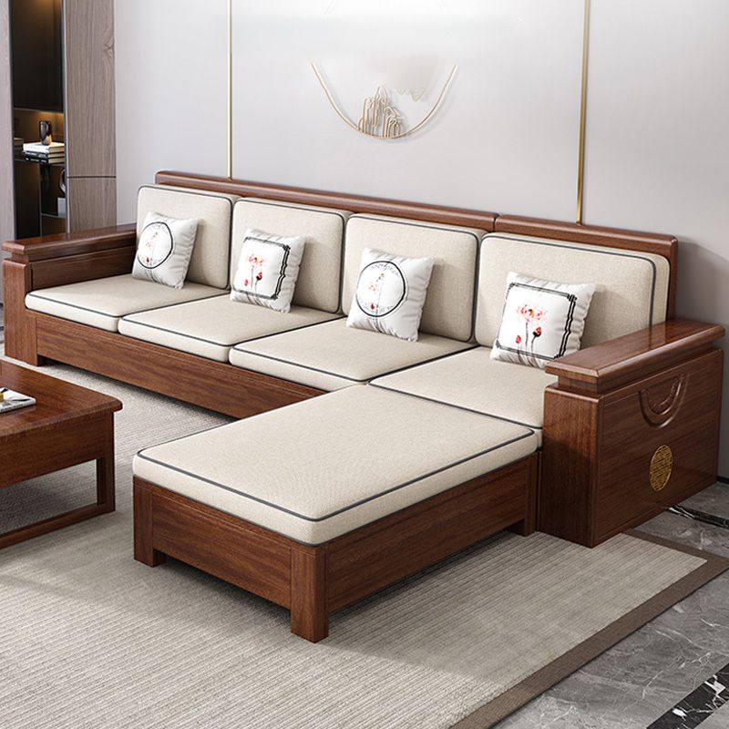 Sofá de marco de madera maciza contemporánea en sofá de mezcla de algodón marrón