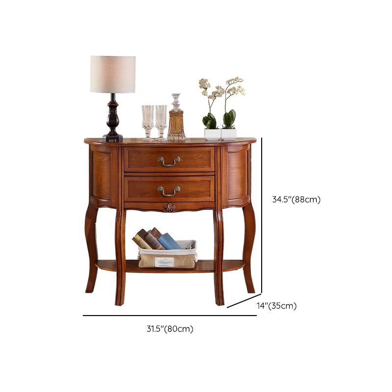 14 inch Wide Console Table Mid-Century Modern Half Moon Wood Accent Table