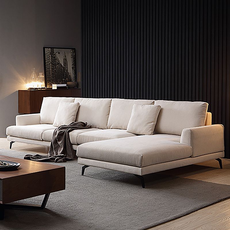 Ivory 4-seat Square Arm Sectional Scandinavian Fabric Sofa & Chaise Clearhalo 'furn' 'furn_sectionals' 'Furniture' 'Living Room Furniture' 'Sectionals' 1200x1200_e5b85d79-65f4-475a-bb45-2f925be86687
