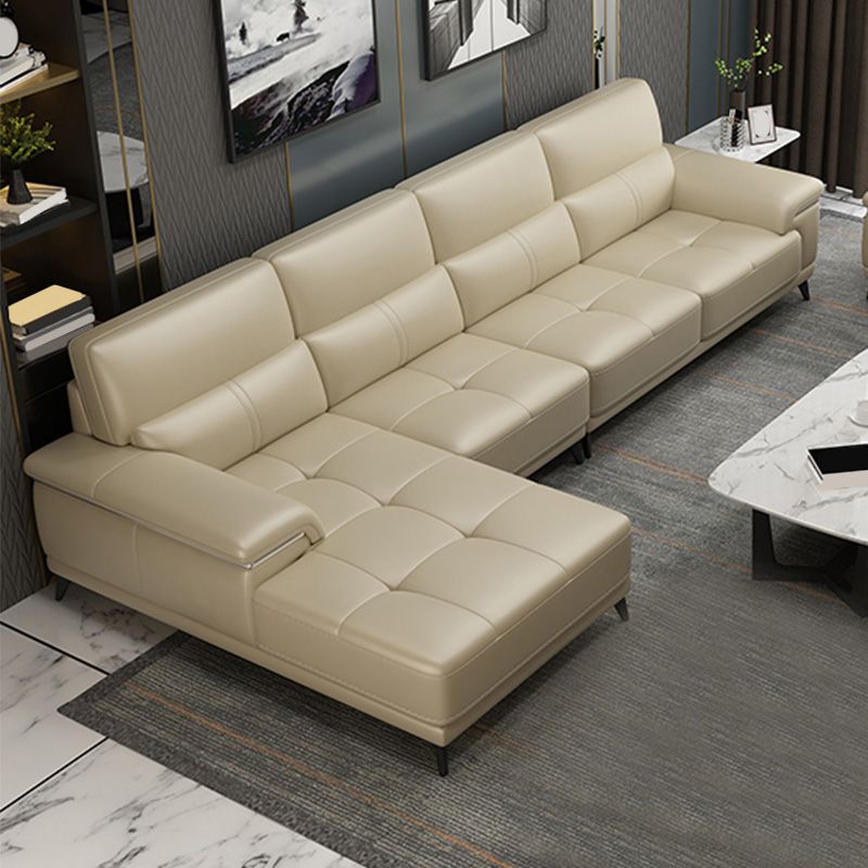 135.83" W x 66.93" D x 36.22" H Genuine Leather Sofa & Chaise Sewn Pillow Back Sofa