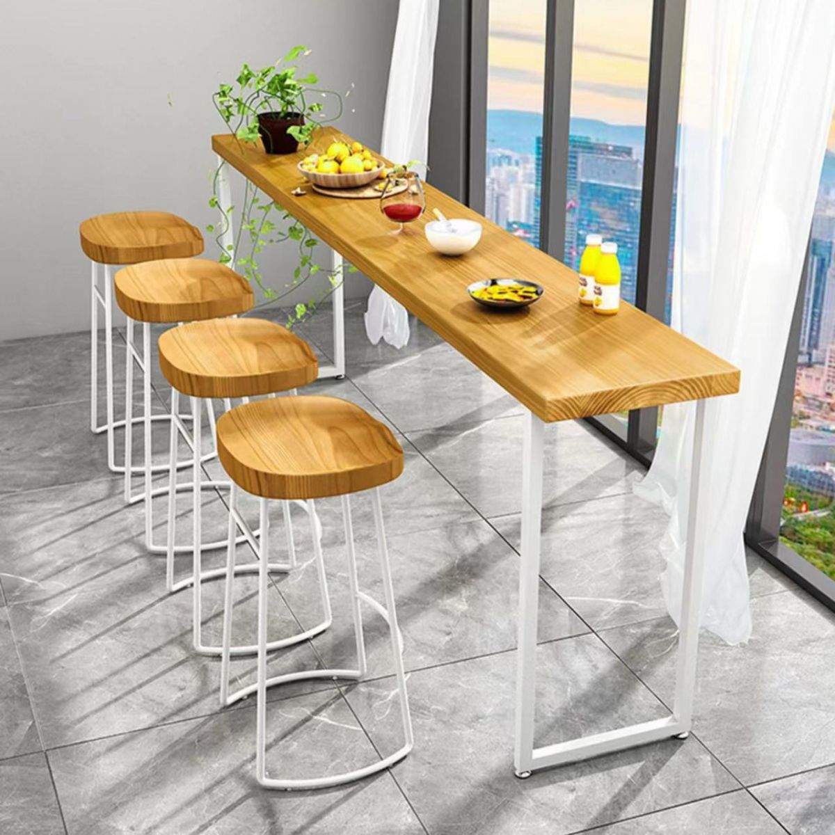 Modern White Iron Bar Dining Table Rectangle Pine Wood Indoor Bistro Table Clearhalo 'Bar Furniture' 'Bar Tables' 'bar_tables' 'furn' 'furn_bar_tables' 'Furniture' 'furniture_bar_tables' 'Kitchen & Dining Furniture' 1200x1200_e5c2f7ec-1f54-4ae2-b652-def78d5a4f39