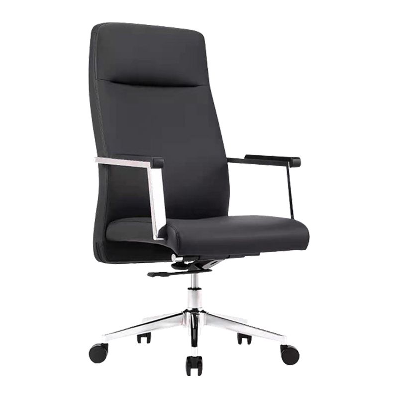 Contemporary Arm Chair Fixed Arms Wheels Black Leather High Back Chair Clearhalo 'furn' 'furn_office_chair' 'Furniture' 'Office Chairs' 'Office Furniture' 'office_chair' 1200x1200_e5c315b0-a6cb-4c21-bf78-c81720b7fec7
