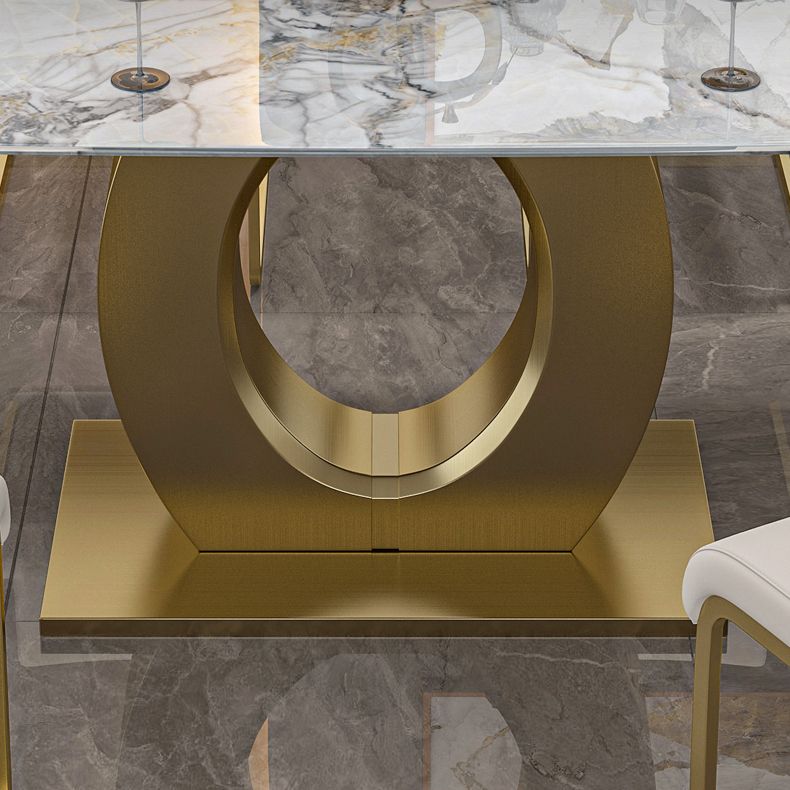 Luxury Sintered Stone Dining Table Rectangle White Table with Metal Pedestal in Gold Clearhalo ' dining_table' 'Dining Tables & Seating' 'Dining Tables' 'furn' 'furn_dining_table' 'Furniture' 'furniture_dining_table' 'Kitchen & Dining Furniture' 'kitchen&dining_furn' 'kitchen' 'kitchen_dining_table' 1200x1200_e5c92b9e-756c-4901-8c17-bca311d71144