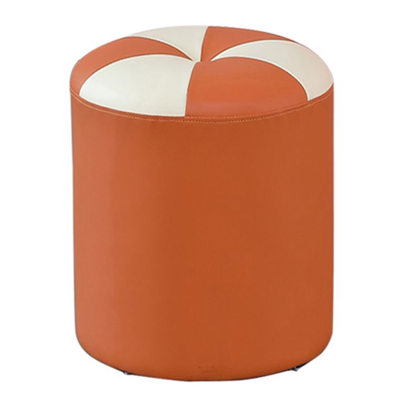 Modern Pouf Ottoman Genuine Leather Upholstered Tufted Cylinder Shape Ottoman