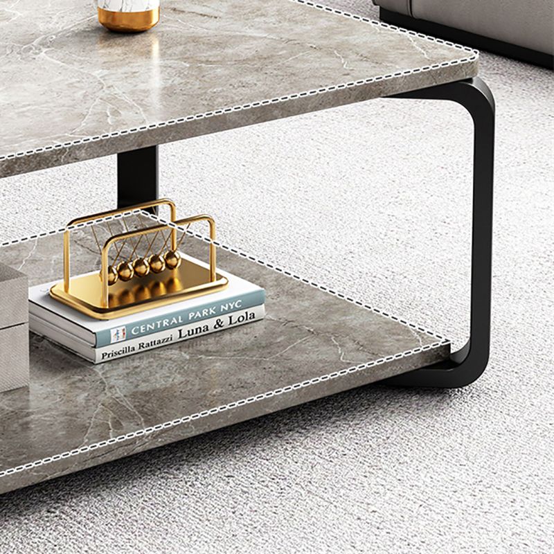 Glam Frame Coffee Table Slate Rectangular Cocktail Table with Storage Shelf