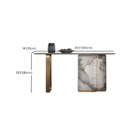 14 inch Wide Glam Accent Table Rectangle Stone Console Table for Hall