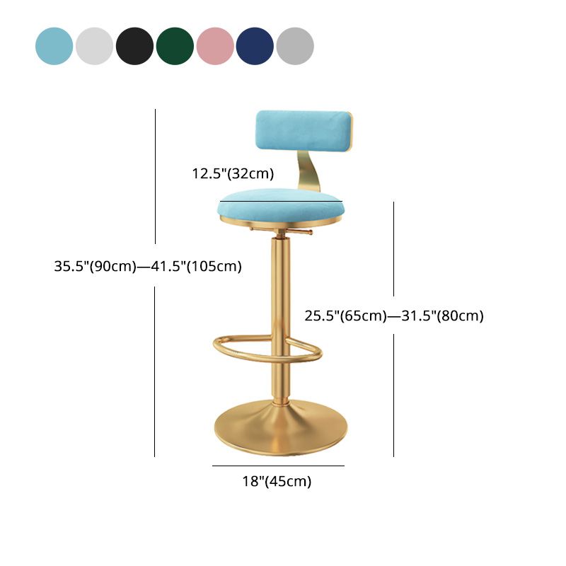 Glam Adjustable Rotatable Counter Stool Iron Kitchen Bar Stool with Velvet Cushion Clearhalo 'Bar Furniture' 'Bar Stools' 'bar_stools' 'furn' 'furn_bar_stools' 'furniture_bar_stools' 'Kitchen & Dining Furniture' 'kitchen&dining_furn' 'kitchen' 'kitchen_furn' Furniture' 1200x1200_e5d2786f-300a-4ed0-babc-4a499e23b14a