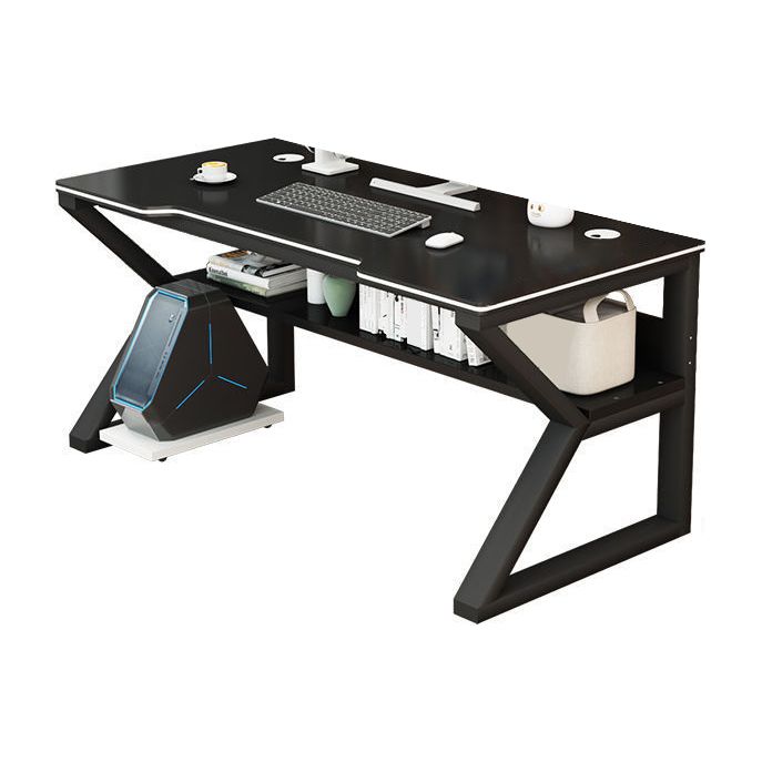 Contemporary Wooden Office Desk Antique Finish Gaming Desk with Metal Legs Clearhalo 'furn' 'furn_office_desk' 'Furniture' 'Office Desks' 'Office Furniture' 'office_desk' 1200x1200_e5d9ea00-6a32-4b26-adaa-c403ee198857