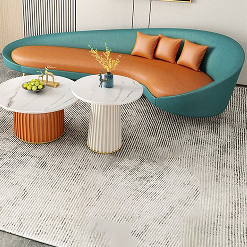 Faux Leather Sloped Arm Curved Sofa Contemporary Moon Shape Sofa