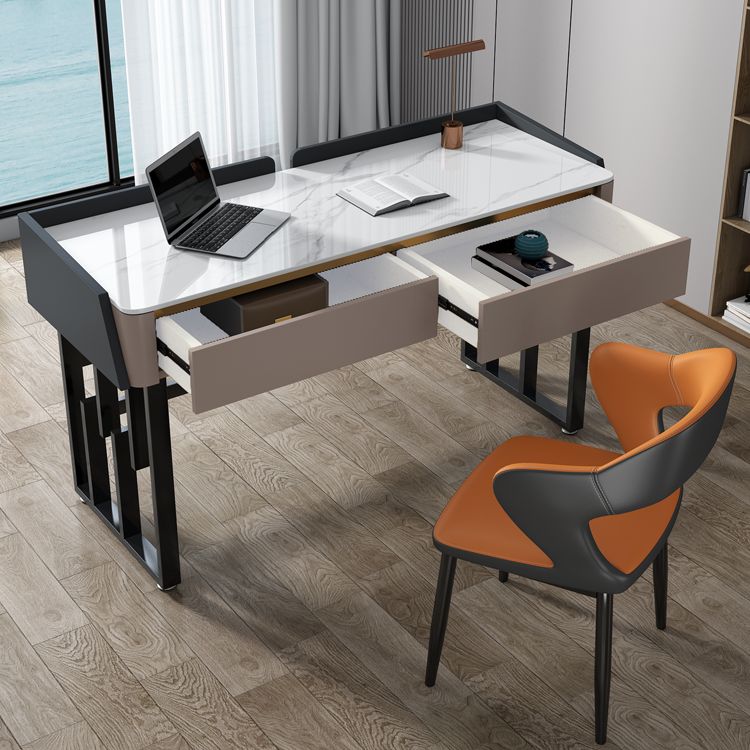 Rectangular Contemporary Stone Writing Desk Bedroom Office Desk with Drawers Clearhalo 'furn' 'furn_office_desk' 'Furniture' 'Office Desks' 'Office Furniture' 'office_desk' 1200x1200_e5e0c4d4-a422-48e1-af10-c594e860564c