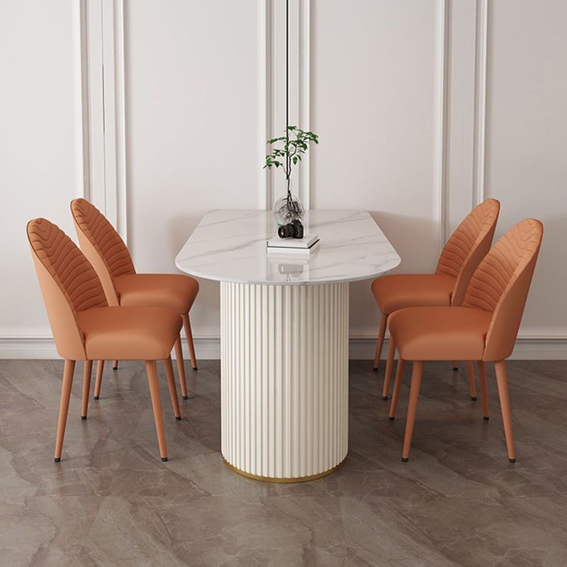Modern Oval Dining Table Stone and Metal Double Pedestal Dining Table in White Clearhalo 'Dining Tables & Seating' 'Dining Tables' 'dining_table' 'furn' 'furn_dining_table' 'Furniture' 'furniture_dining_table' 'Kitchen & Dining Furniture' 1200x1200_e5e6f2c5-cb4e-4eef-807e-1ed446192862