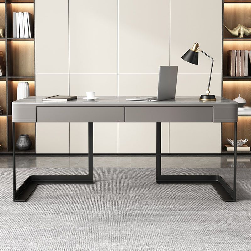 Modern Style Office Desk Sintered Stone 2-drawer Desk for Home Clearhalo 'furn' 'furn_office_desk' 'Furniture' 'Office Desks' 'Office Furniture' 'office_desk' 1200x1200_e5e99d41-0576-4d1c-9b86-b93e9c3d85e6