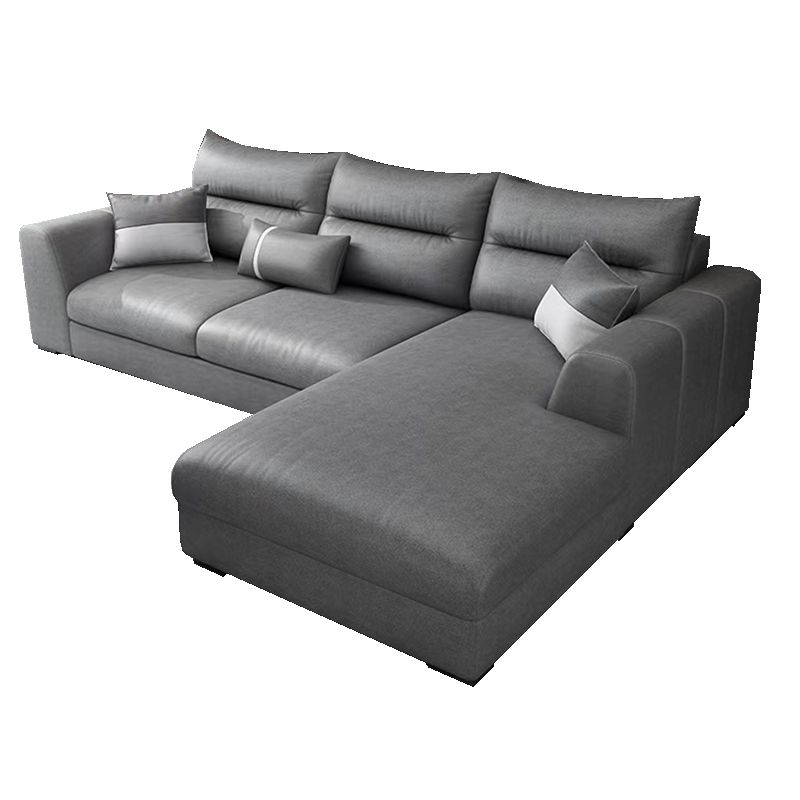 Faux Leather Sectional Stain-Resistant Square Arm Sectional with Pillowed Back Cushions