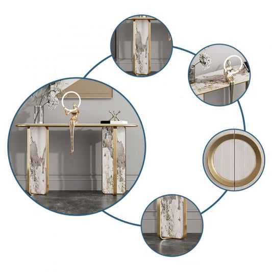 Stone Oval Console Table 33.46" Tall 1-shelf Accent Table for Hall Clearhalo 'Console Tables' 'console_tables' 'Entry & Mudroom Furniture' 'furn' 'furn_console_tables' 'Furniture' 1200x1200_e5ef6d82-2756-4bc1-bbc1-0ce52c280620