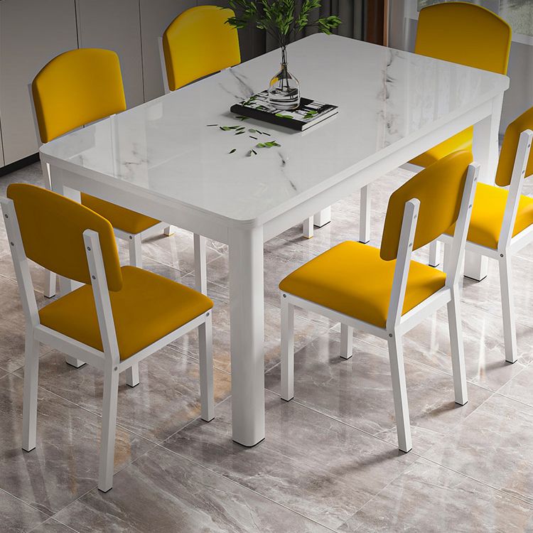 Moderner rechteckiger Glas Top Esstisch mit weiß und schwarz 4 Fuß