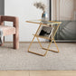 19.68"L Trestle Side Table with Storage Glass Top Sofa Side Accent Table