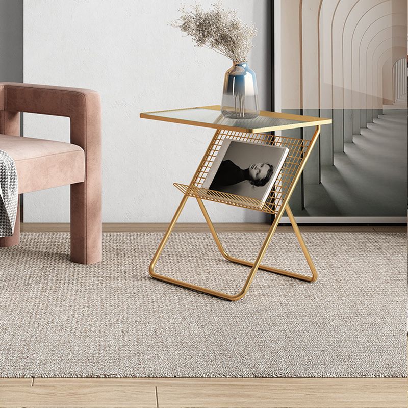 19.68"L Trestle Side Table with Storage Glass Top Sofa Side Accent Table