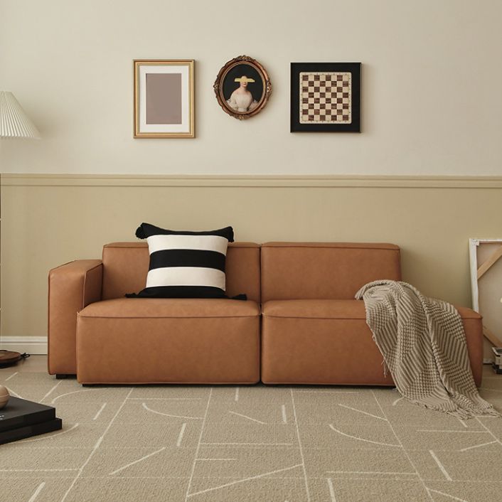 Contemporary Stationary Faux Leather Living Room Square Arm Sofa