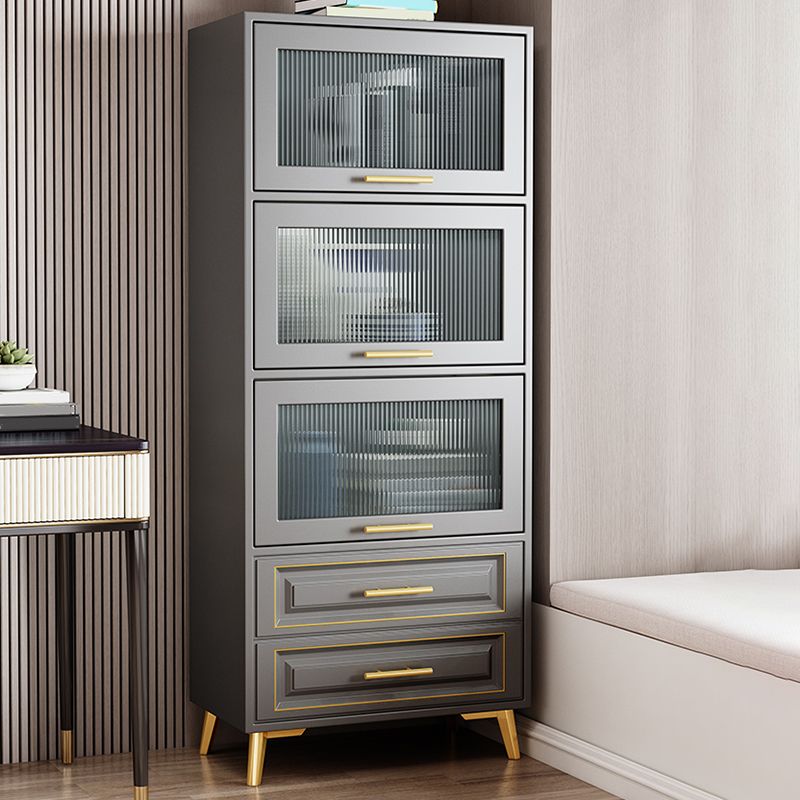 Contemporary Grey Cabinet with Glass Door and 2 Soft Close Drawers Clearhalo 'Cabinets & Chests' 'cabinets_chests' 'furn' 'furn_cabinets_chests' 'Furniture' 'Living Room Furniture' 1200x1200_e5f983d3-fdb5-4104-bf42-170f210bc729