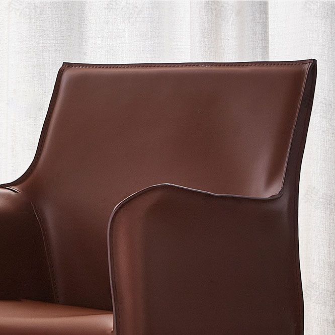 Leather Metal Modern Indoor-Outdoor Chair Dining Room Solid Back Arm Chair Clearhalo ' kitchen&dining_furn' 'Dining Chairs' 'Dining Tables & Seating' 'dining_chair' 'furn' 'furn_dining_chair' 'Furniture' 'furniture_dining_chair' 'Kitchen & Dining Furniture' 'kitchen' 1200x1200_e5f9c4f8-64bc-4c6c-a97d-c0472cd011d4