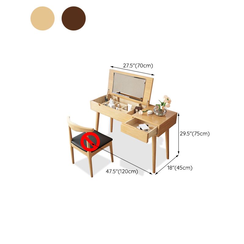 スツール1ドロワーウッドバニティテーブル付きのゴムウッドドレッシングテーブルセット