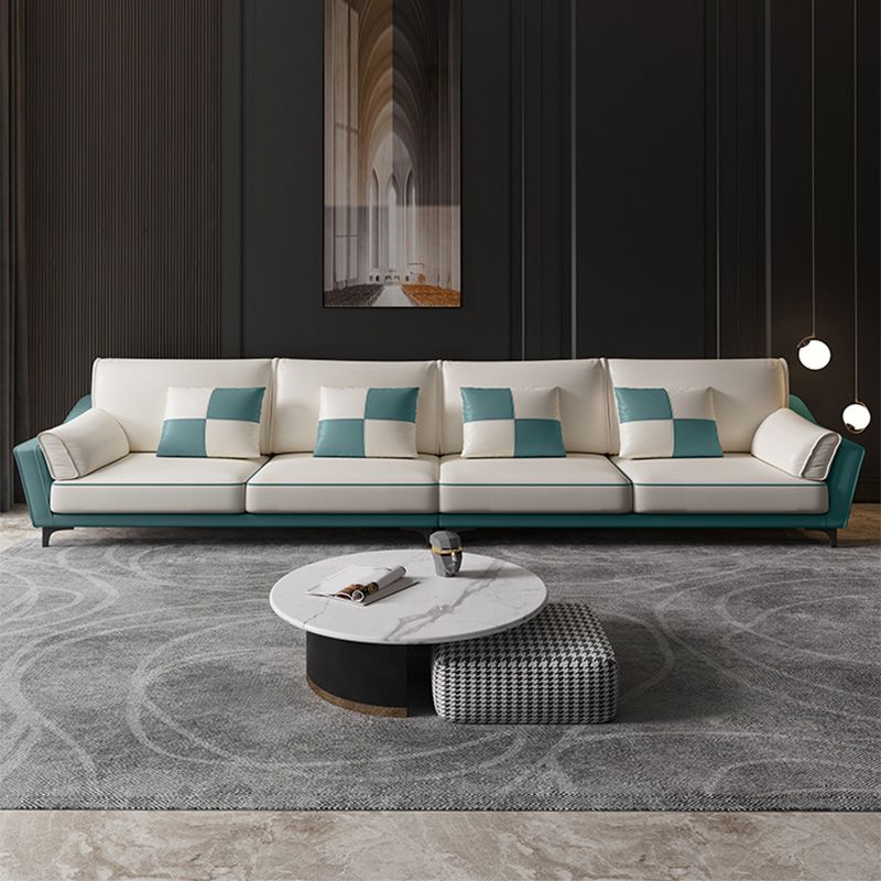 Sloped Arm Sectional Modernism Genuine Leather 3/4-seat Sectional Clearhalo 'furn' 'furn_sectionals' 'Furniture' 'Living Room Furniture' 'Sectionals' 1200x1200_e5fc3bf0-00ac-4bc6-aa88-2a28d5289563