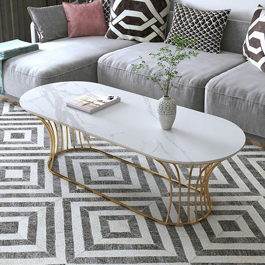 Tavolino glam in ardesia ovale con cornice di ferro e tavolo da cocktail top in pietra