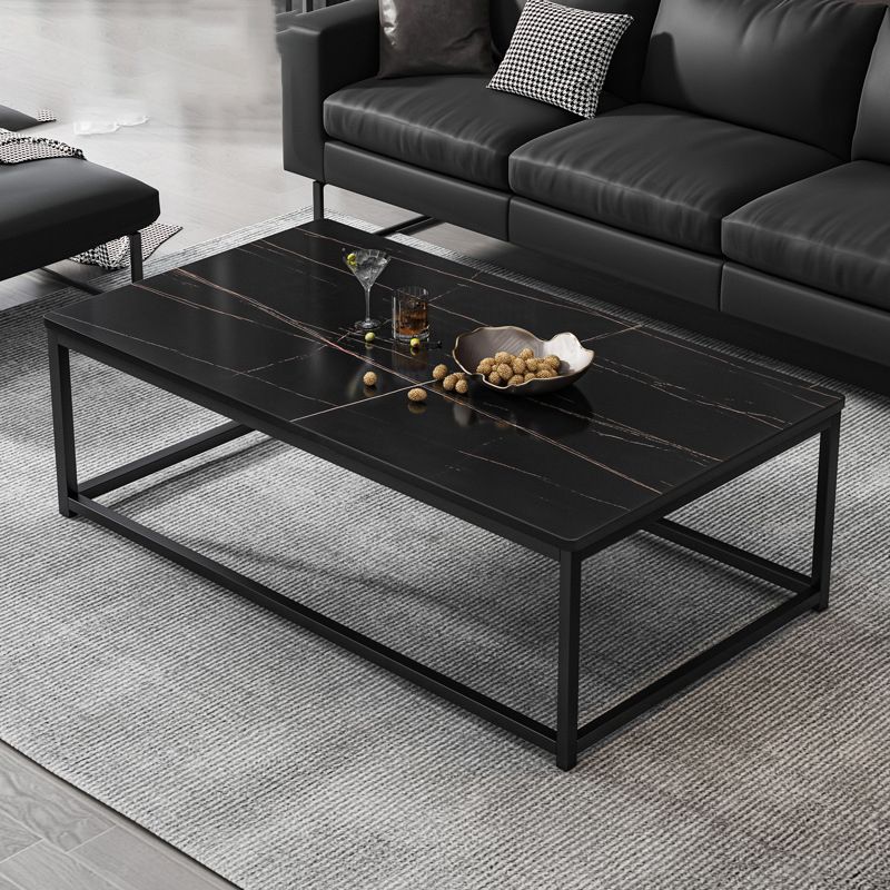 16.5 "H Moderne rechthoekige houten salontafel stalen frame accenttafel