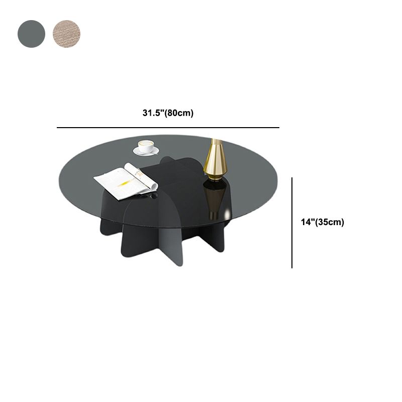 Modern Round Glass Coffee Table Iron Pedestal Cocktail Table Clearhalo 'Coffee & Accent Tables' 'Coffee Tables' 'coffee_tables' 'furn' 'furn_coffee_tables' 'Furniture' 'Living Room Furniture' 1200x1200_e60b57ca-5a9b-462f-8f2a-1e2045489396