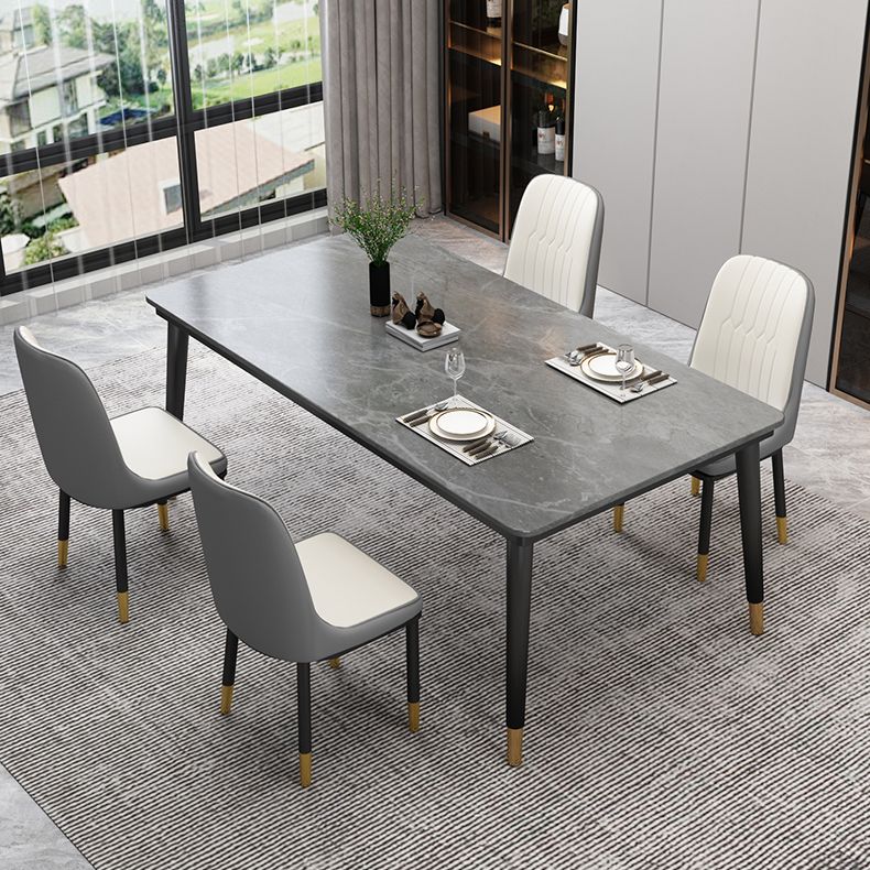 Industrial Style Home Sintered Stone Dining Table Rectangle Shape Table with 4 Legs Base Clearhalo ' dining_table' 'Dining Tables & Seating' 'Dining Tables' 'furn' 'furn_dining_table' 'Furniture' 'furniture_dining_table' 'Kitchen & Dining Furniture' 'kitchen&dining_furn' 'kitchen' 'kitchen_dining_table' 1200x1200_e60b9fbe-9d77-49b9-af54-0445f1f71987